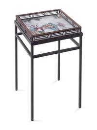 A Chinese Painted Marble Inset Huanghuali Wood Tray