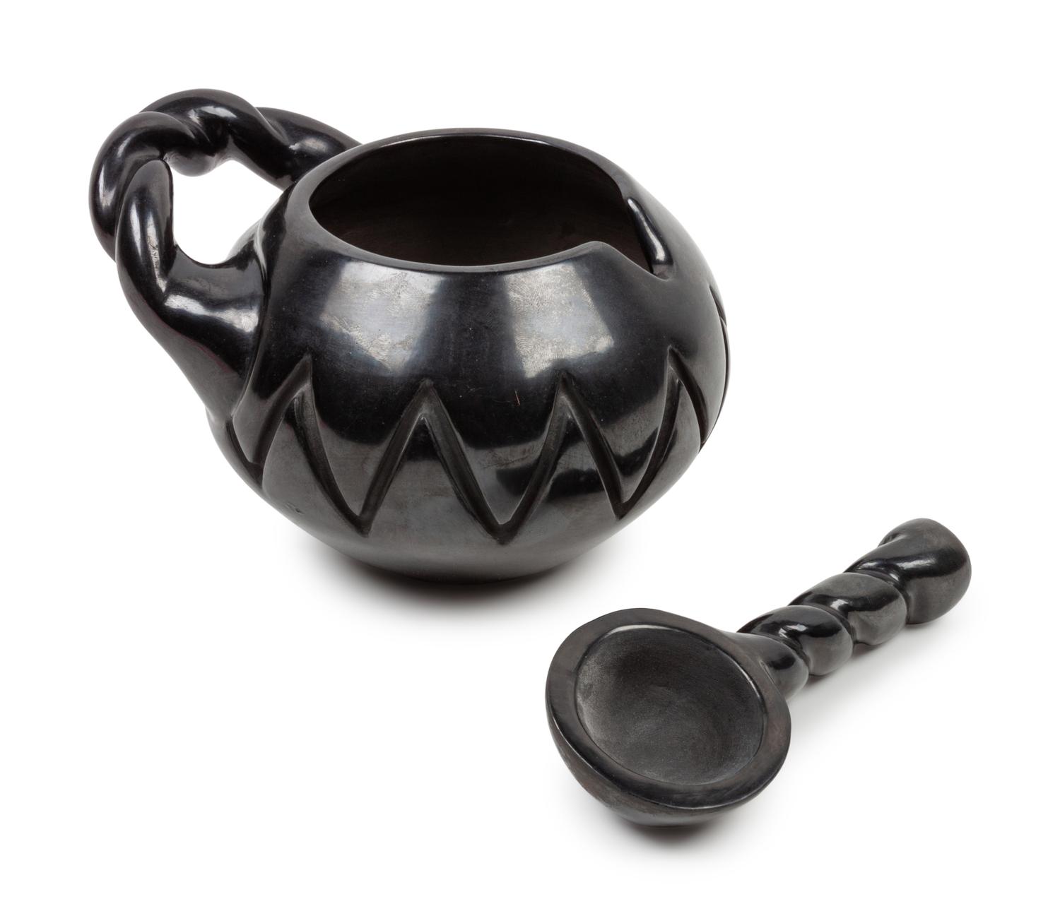 Blackware Bean Pot and Ladle
