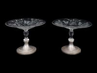A Pair of American Etched Glass and Weighted Silver Compotes — BRAND-CHATILLON CO., 20TH CENTURY