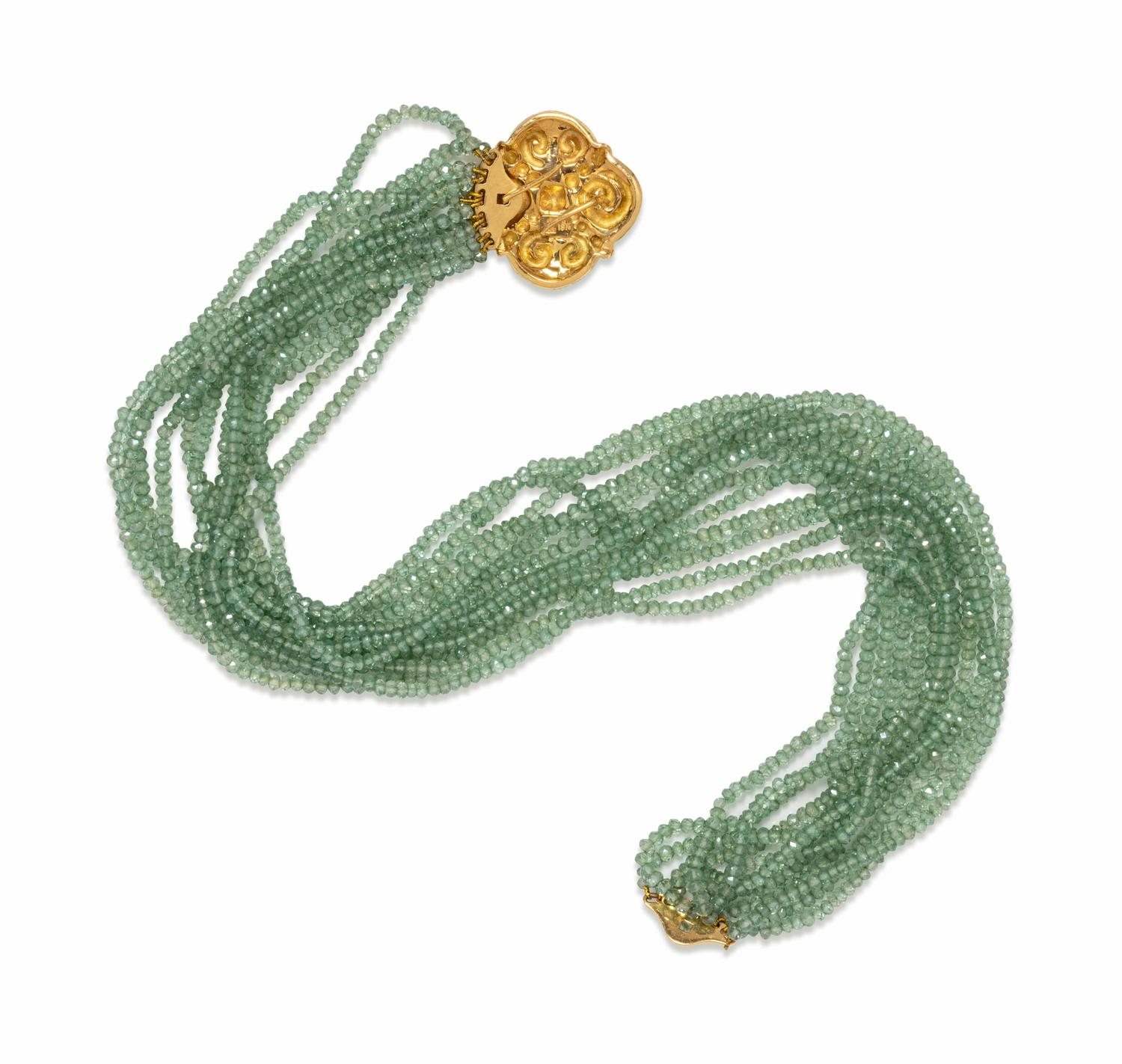 KATY BRISCOE, GREEN QUARTZ TORSADE 'SACRED SPIRALS' NECKLACE