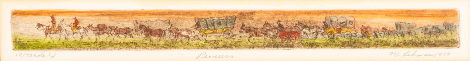 Group of four etchings: Crow War Ponys, Quiet Crow Camp, Pioneers, Born Loser