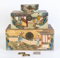 A Set of Three Chinese Export Boxes Length of largest 22 inches.