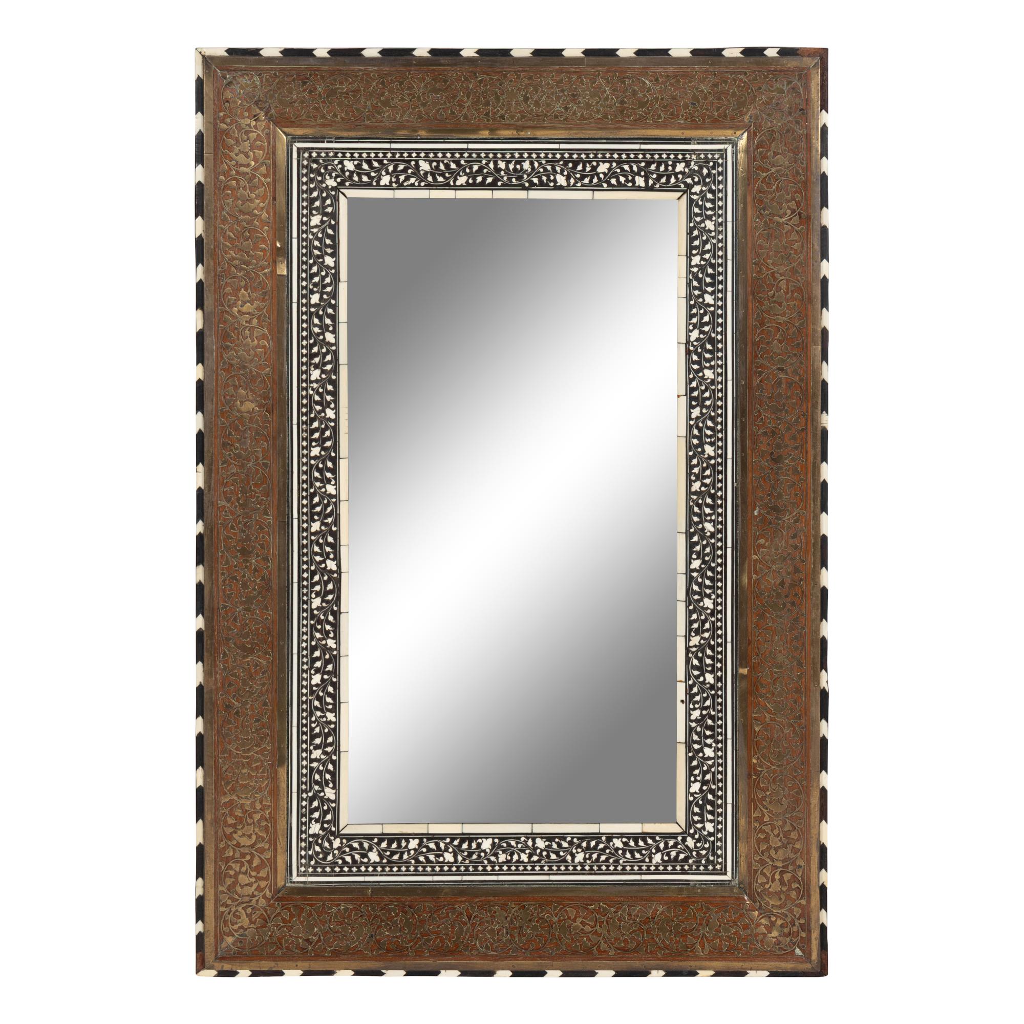 An Anglo-Indian Cut Brass and Bone Inlaid Hardwood Mirror