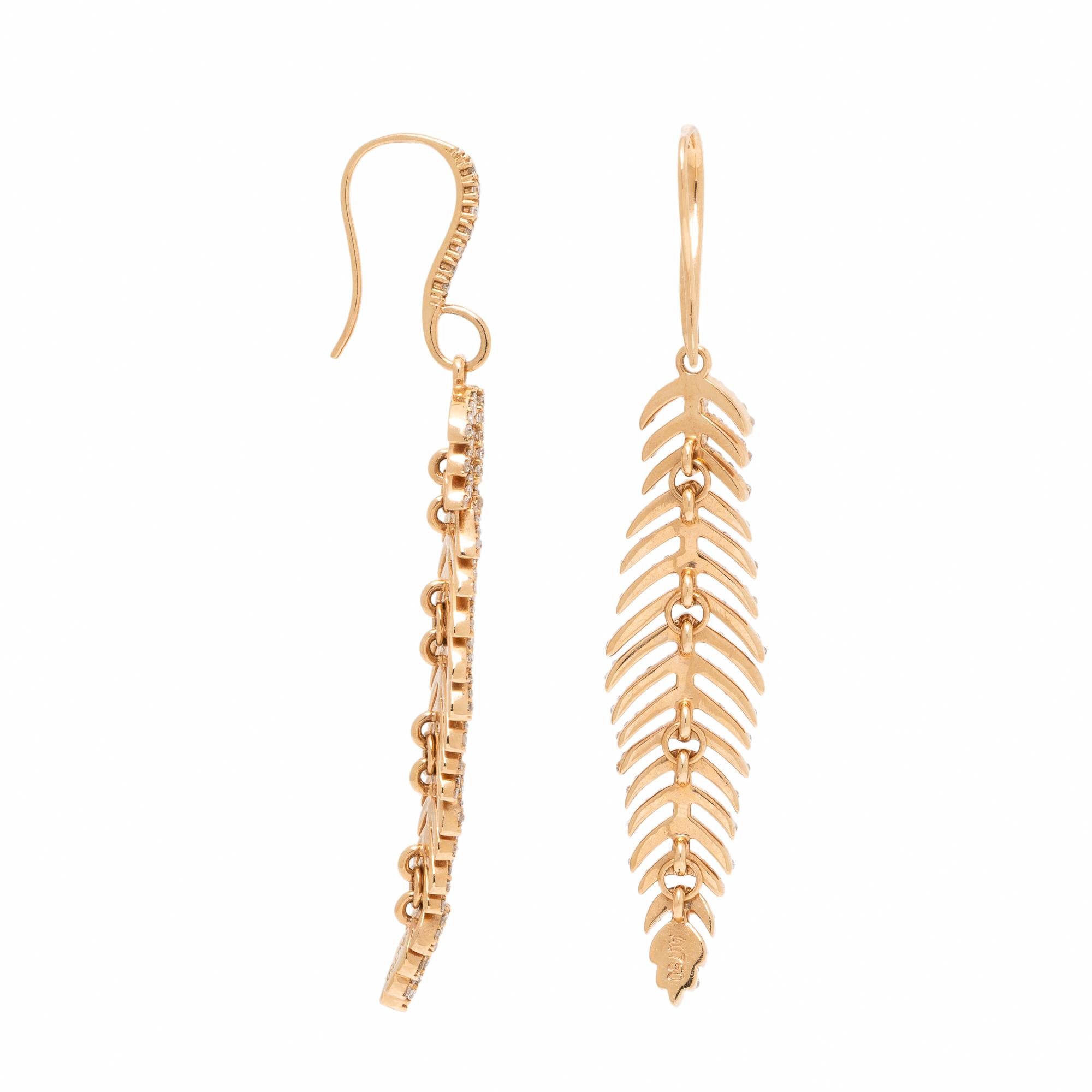 Diamond and Rose Gold Articulated Feather Earrings