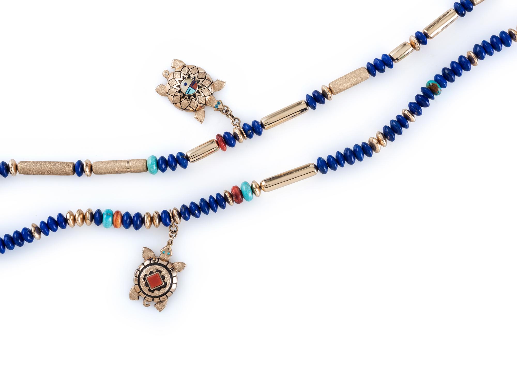14K Gold Turtle Locket Necklace with Inlay