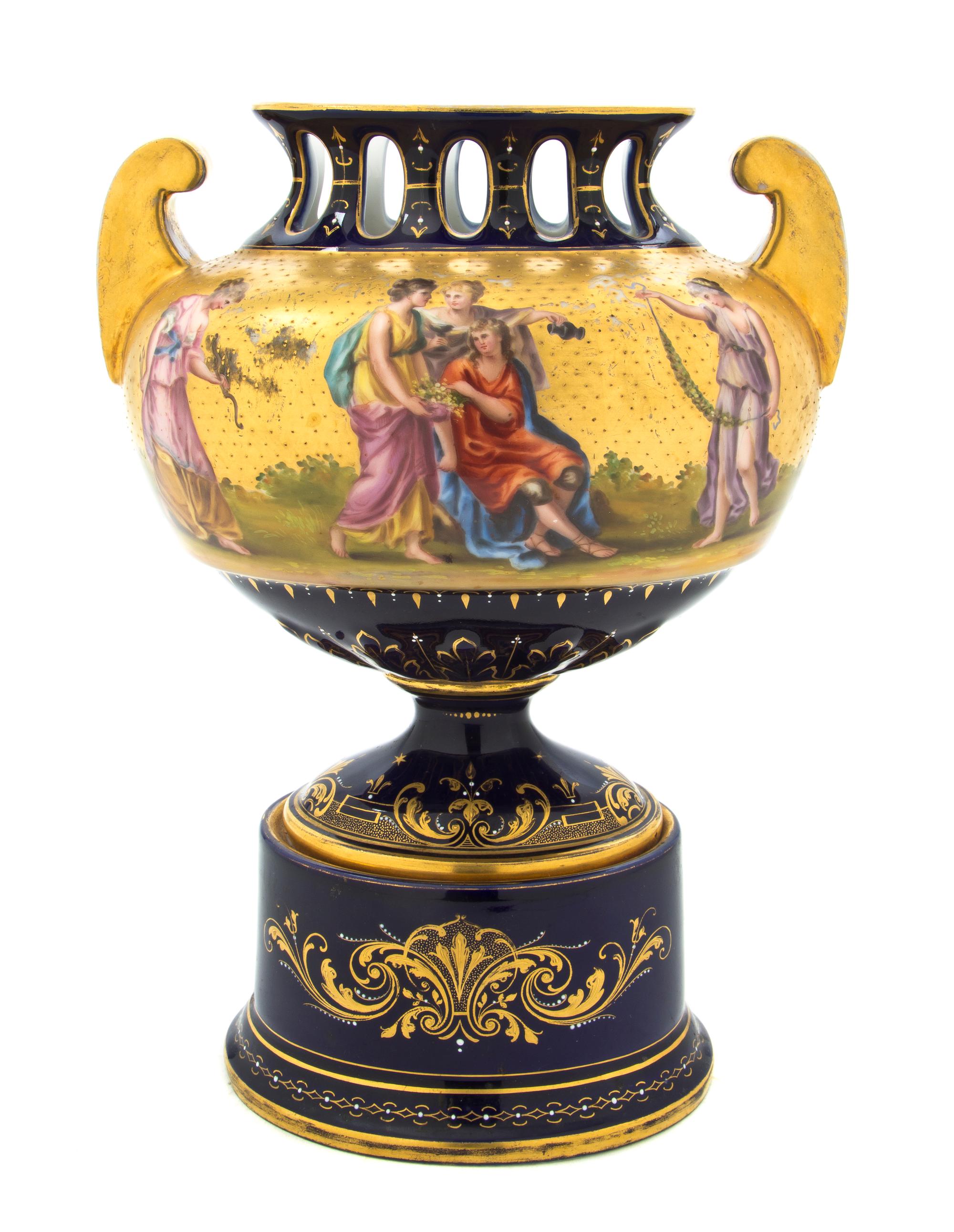 A Vienna Porcelain Urn, Height 11 inches.