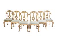 A Set of Six Venetian Style Painted and Parcel Gilt Dining Chairs
