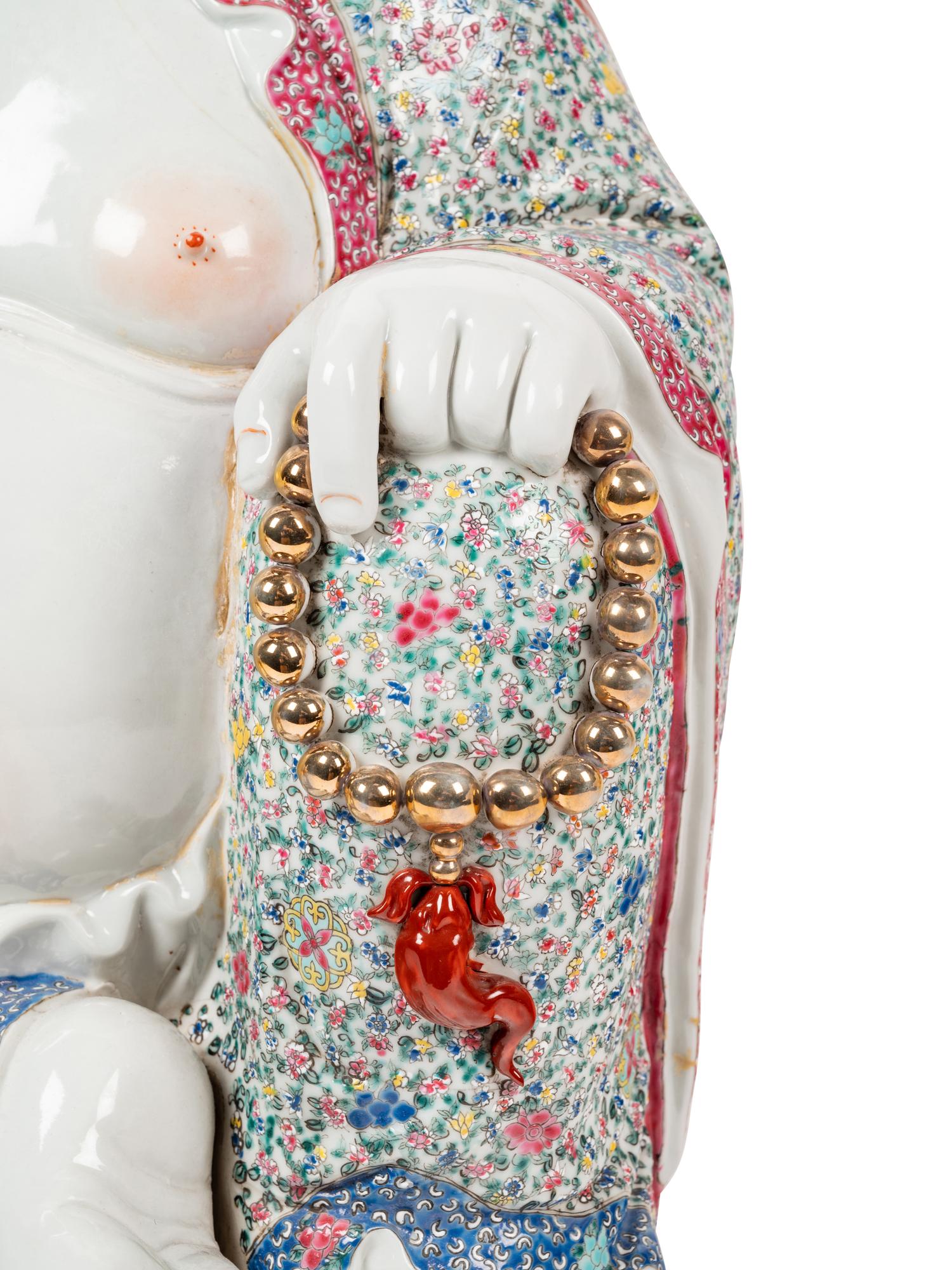 A Large Chinese Famille Rose Porcelain Figure of Laughing Buddha