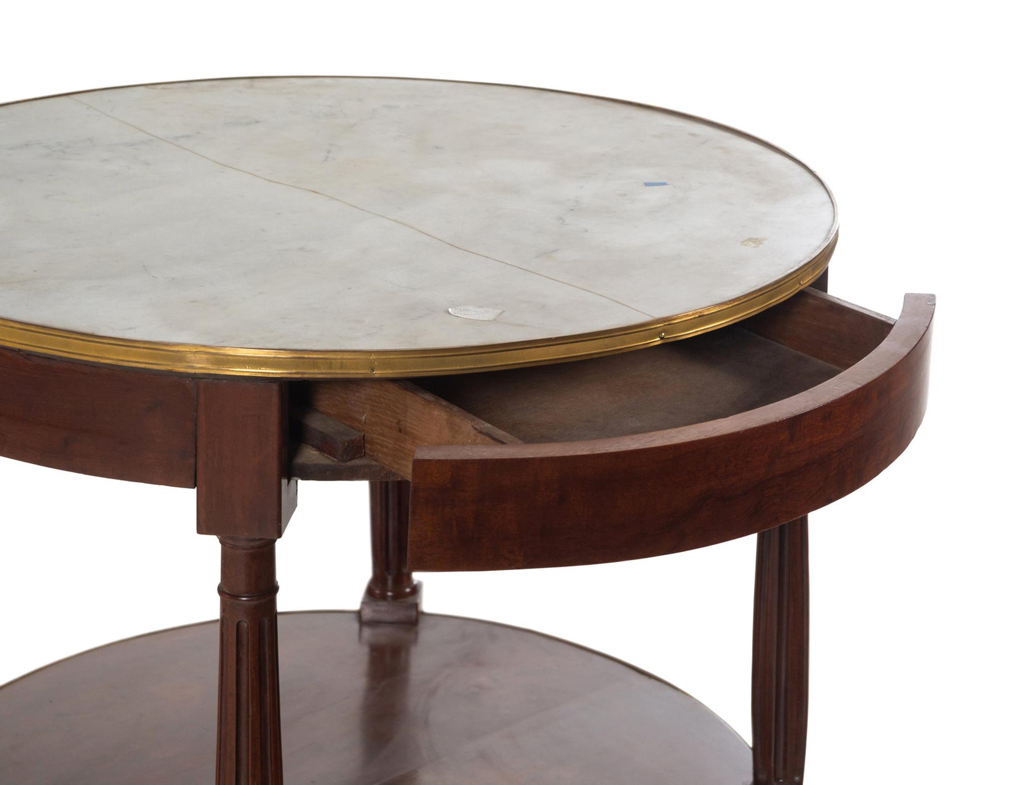 A Louis XVI Mahogany Two-Tier Marble-Top Bouillotte Table