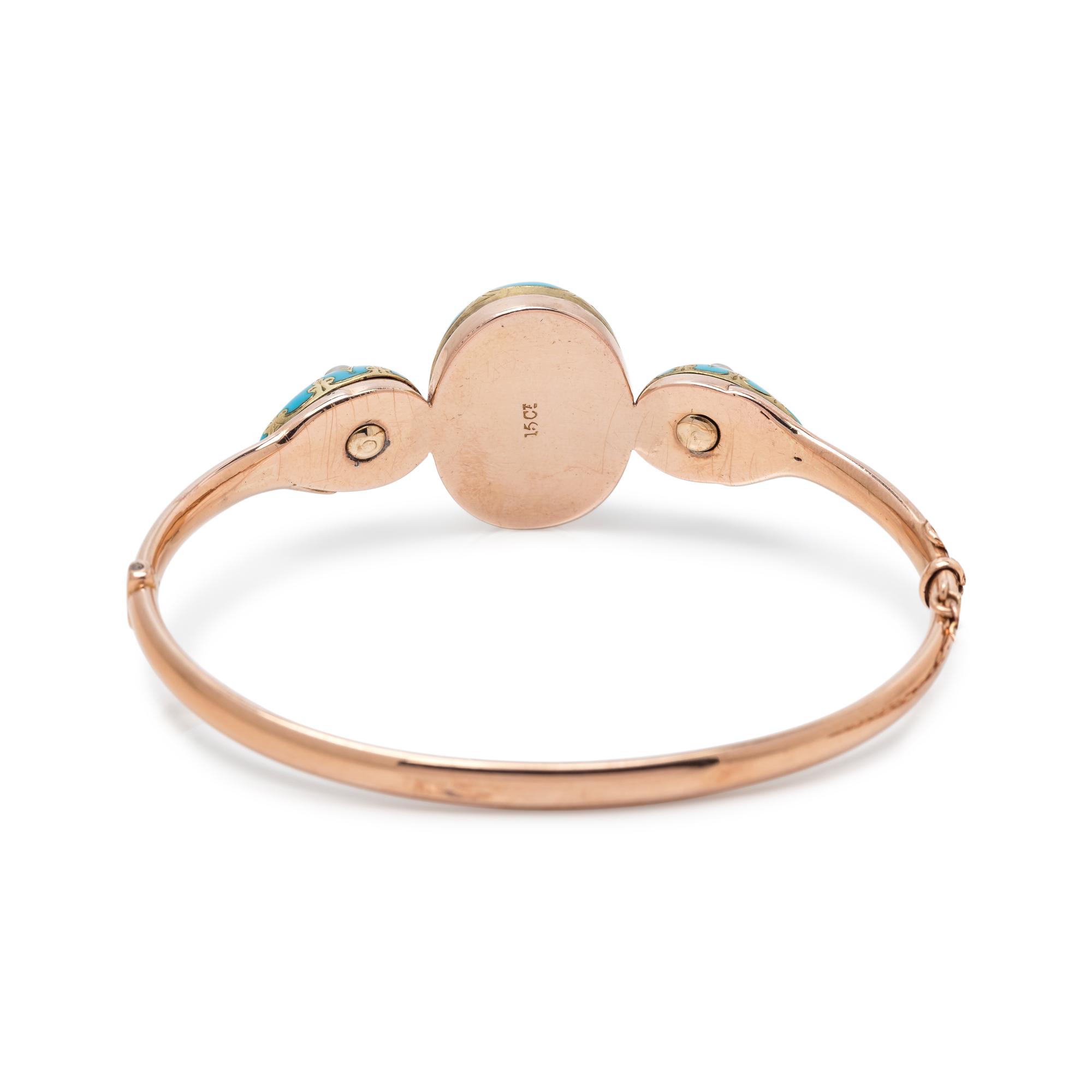 ANTIQUE, DIAMOND, PEARL AND ENAMEL BANGLE BRACELET