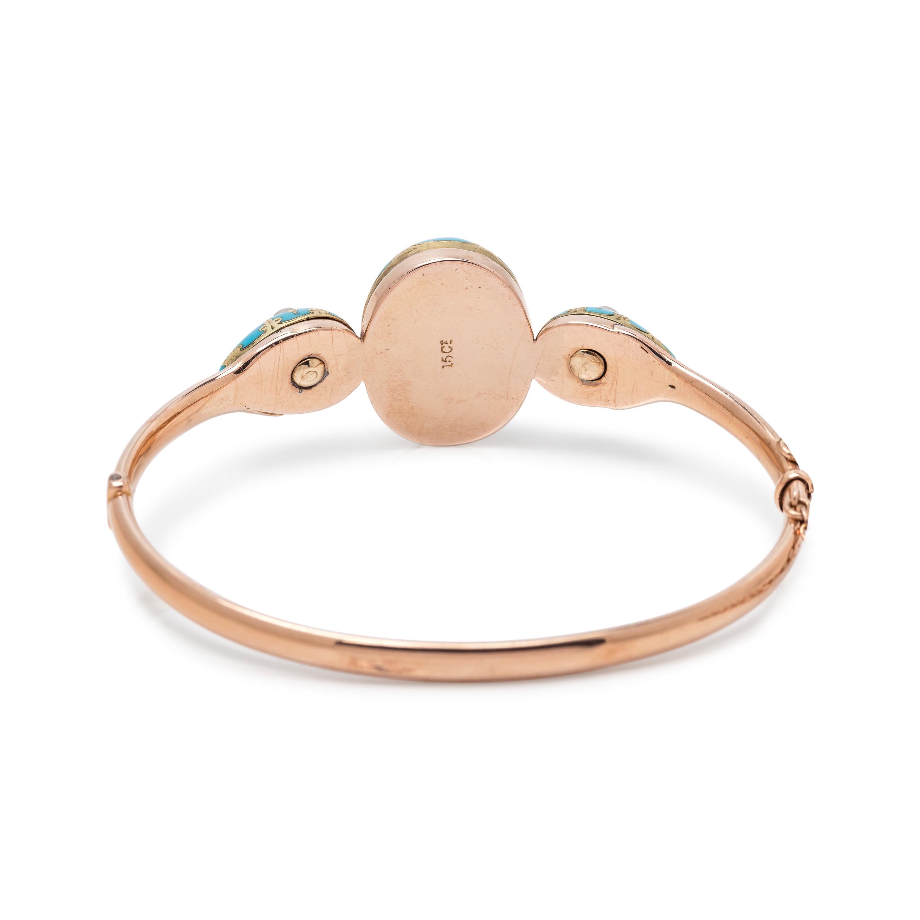 ANTIQUE, DIAMOND, PEARL AND ENAMEL BANGLE BRACELET