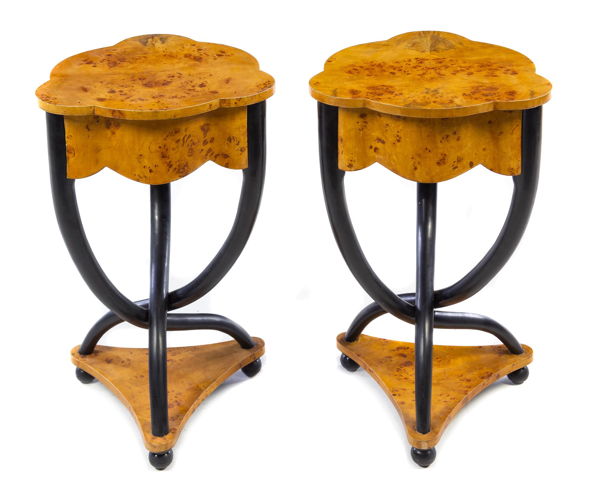 A Pair of Beidermeier Style Part Ebonized Tables Height 28 1/4 inches. — 20TH CENTURY