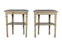 A Pair of Louis XVI Style Grisaille-Painted Console Tables