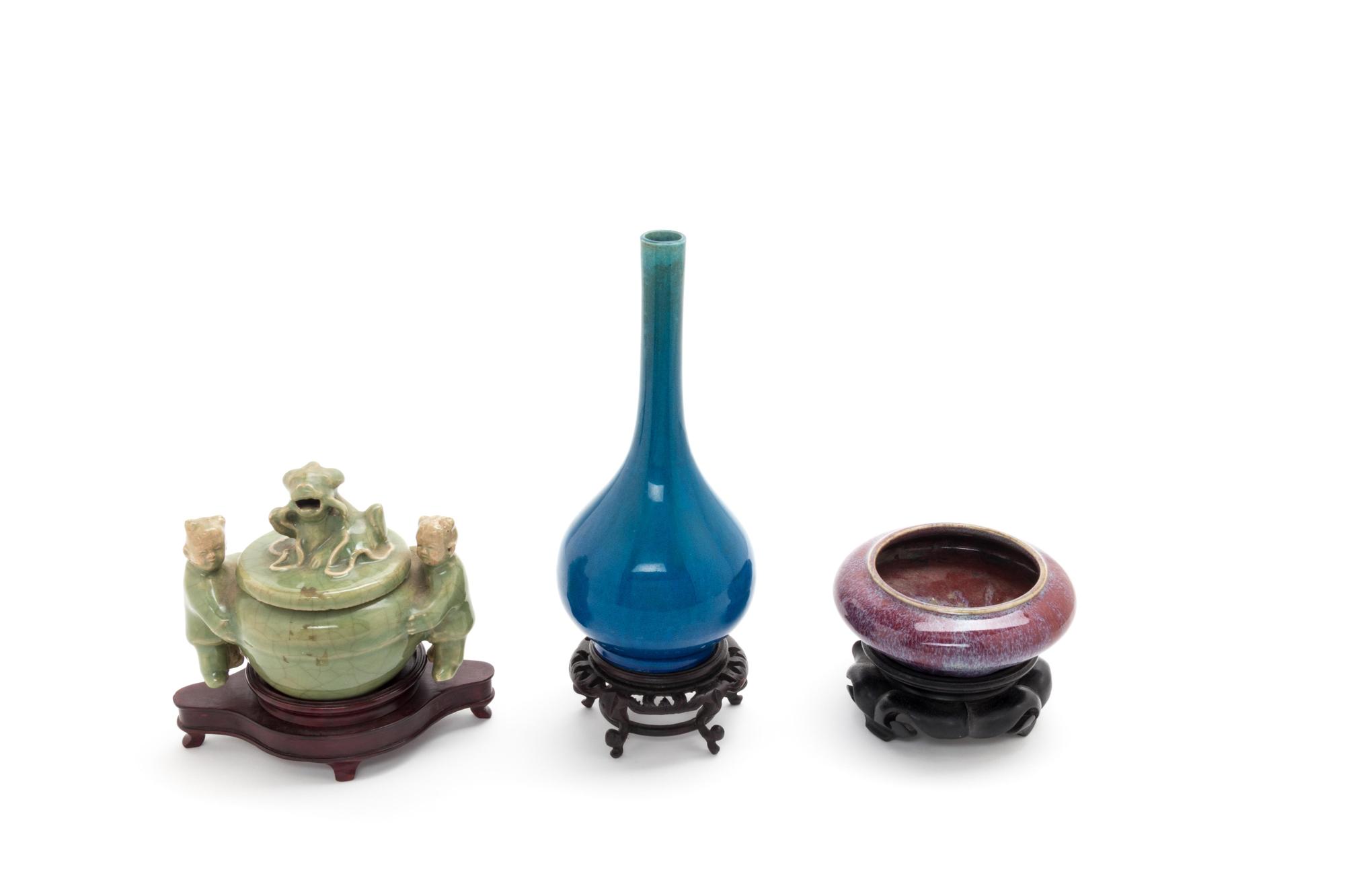 Three Chinese Monochrome Glazed Porcelain Articles