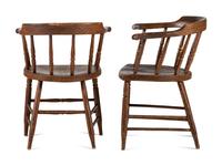 A Set of Six Country Grain-Painted Firehouse Windsor Armchairs