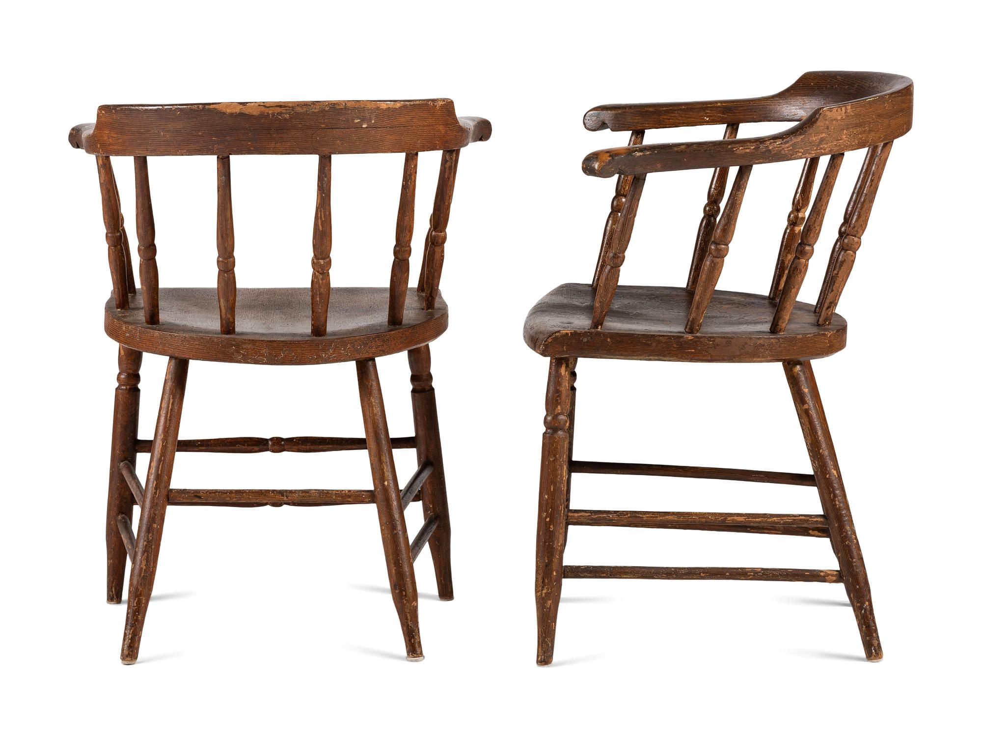 A Set of Six Country Grain-Painted Firehouse Windsor Armchairs