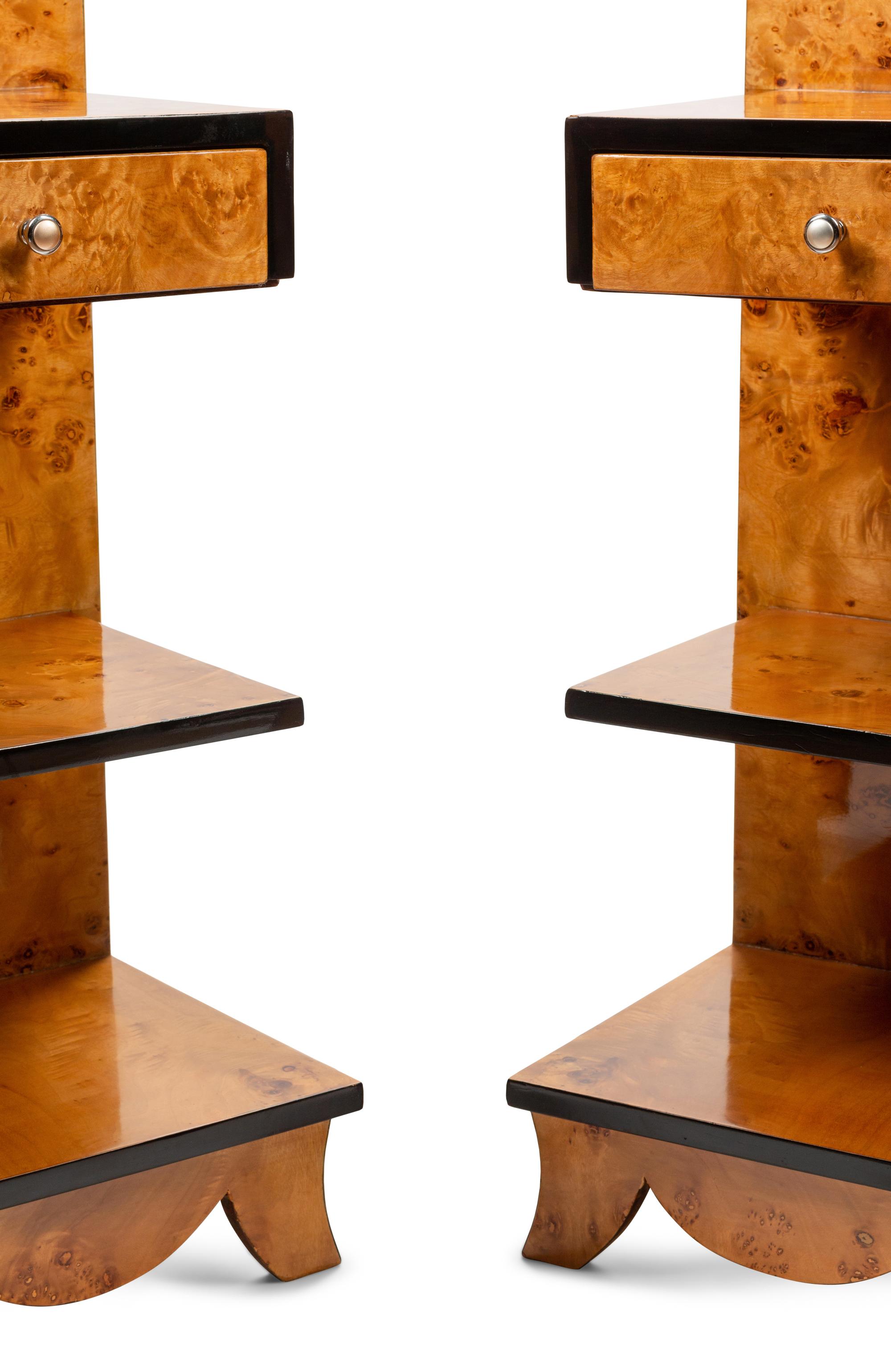 A Pair of Art Deco Style Burlwood Nightstands