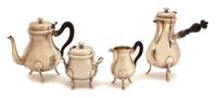 A Four-Piece French Silver Plate Coffee and Chocolate Service Height of chocolate pot 9 1/2 inches. — 19TH CENTURY