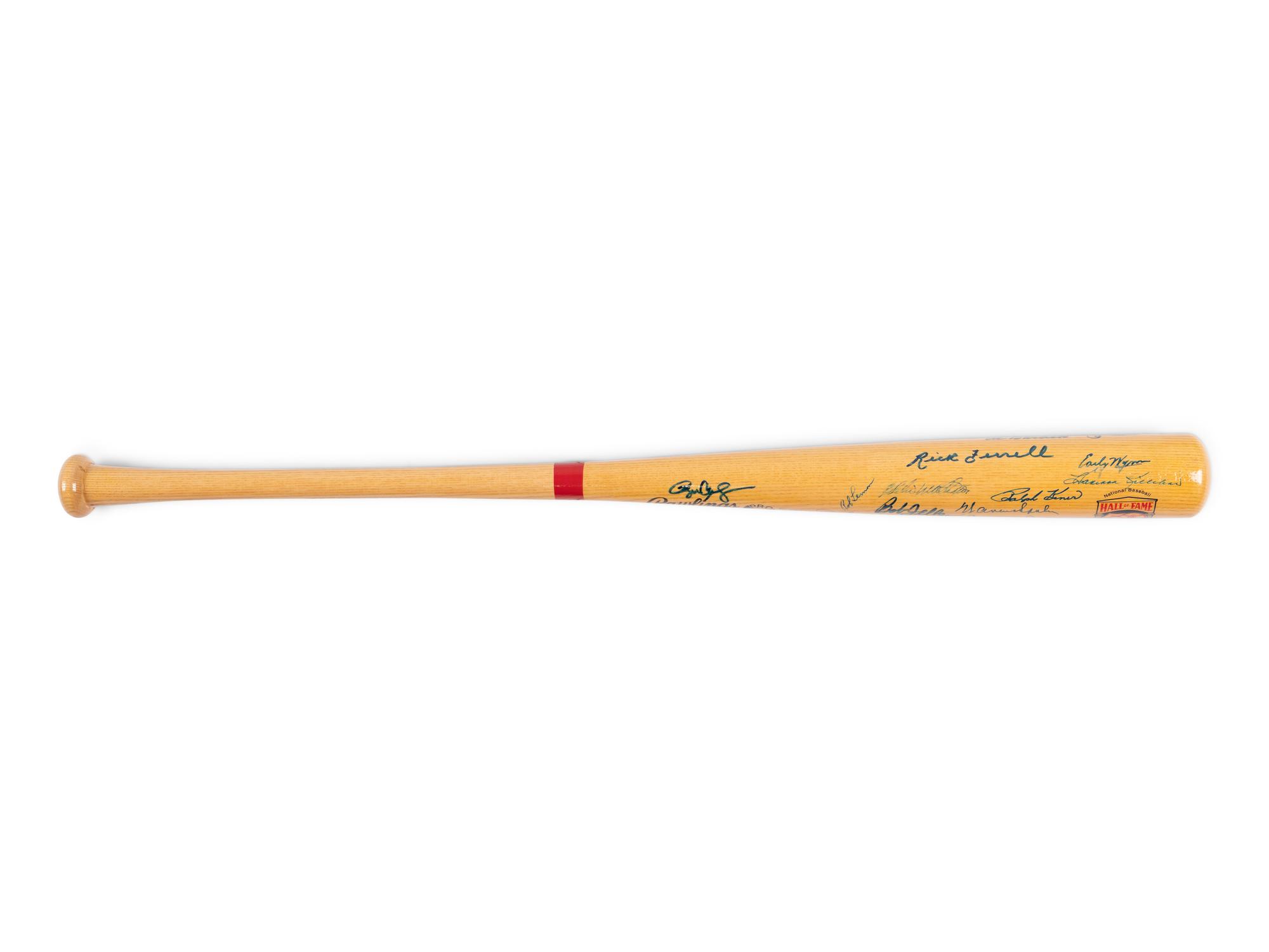 A National Baseball Hall of Fame 50th Anniversary Signed Autograph Bat (23 Signatures, Beckett Authentication Services Letter BAS Certified)