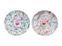 A Pair of Chinese Famille Rose 'Millefleur' Porcelain Plates