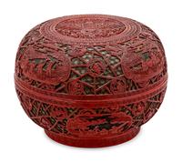 A Chinese Carved Polychrome Lacquer 'Spring' Circular Box and Cover