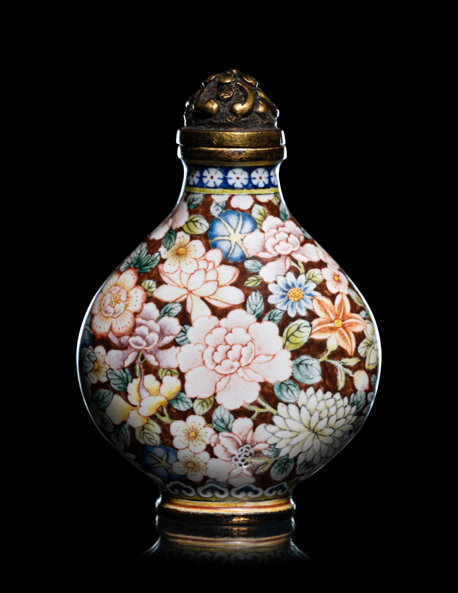 A Set of Six Peking Enamel on Copper Snuff Bottles