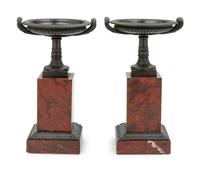 A Pair of Continental Bronze and Marble Table Ornaments