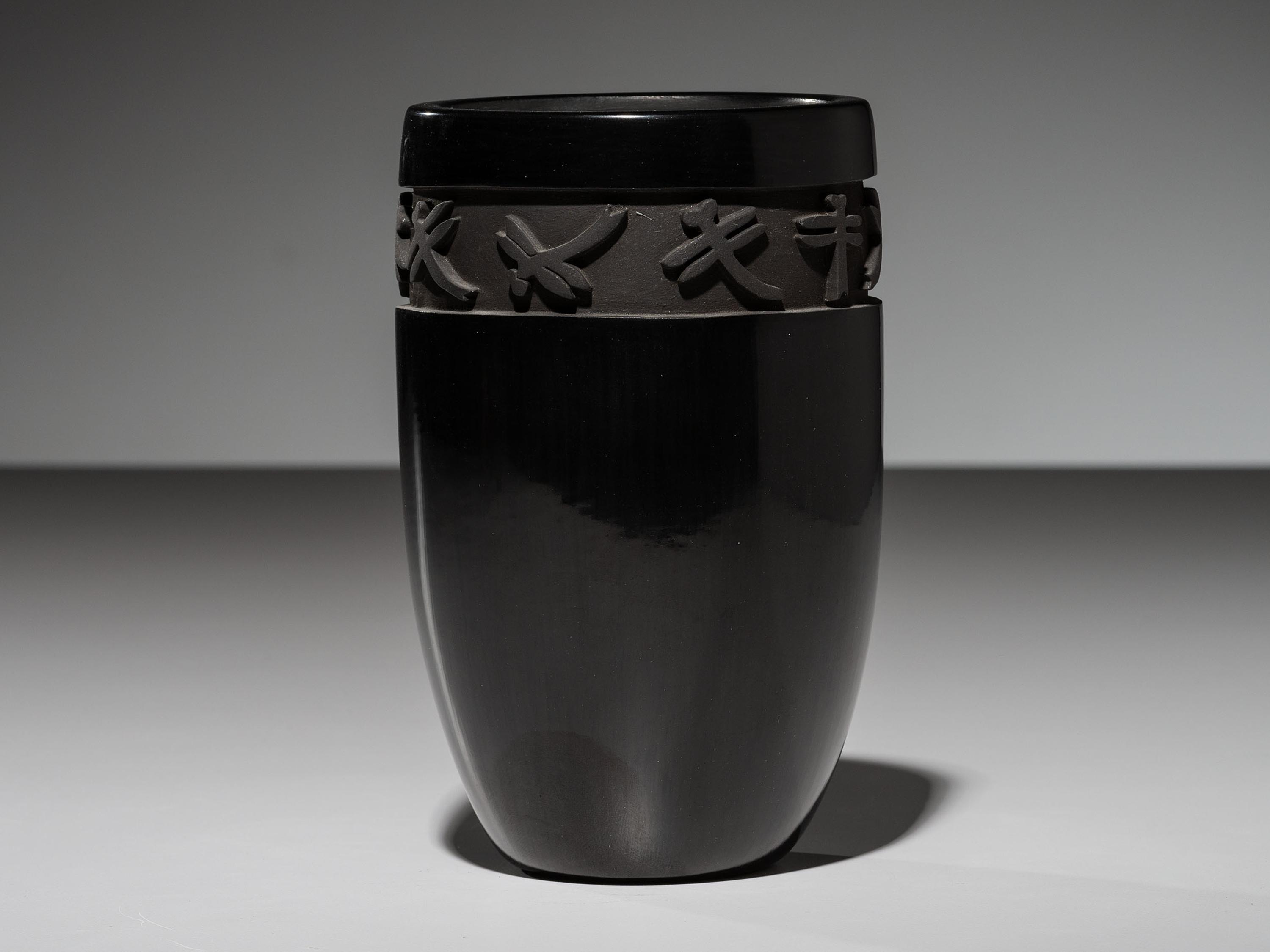 Carved Blackware Vase, with Dragonflies