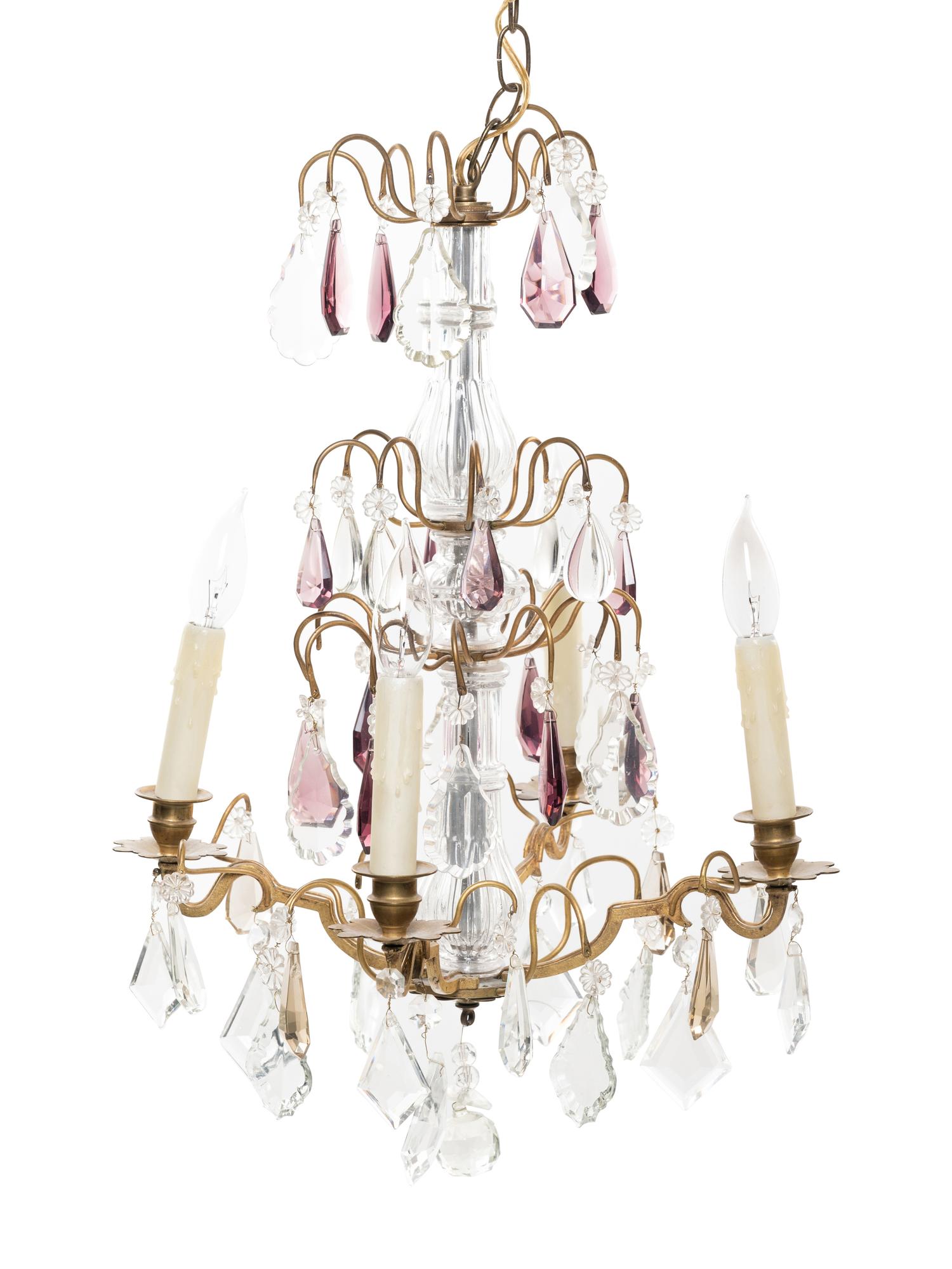 A French Gilt Bronze and Glass Four-Light Chandelier
