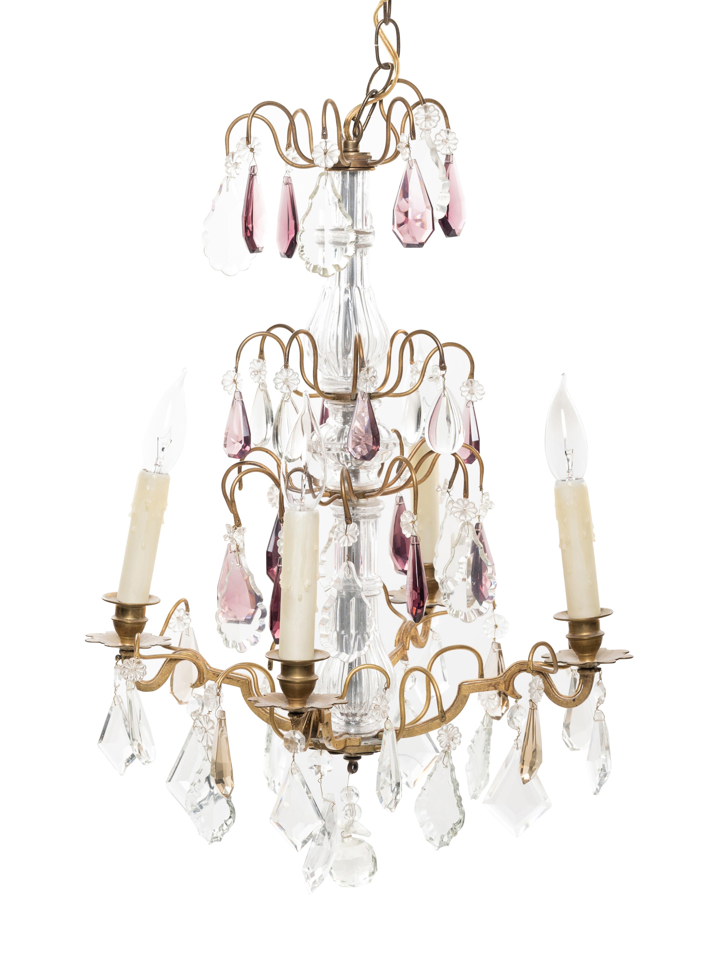 A French Gilt Bronze and Glass Four-Light Chandelier