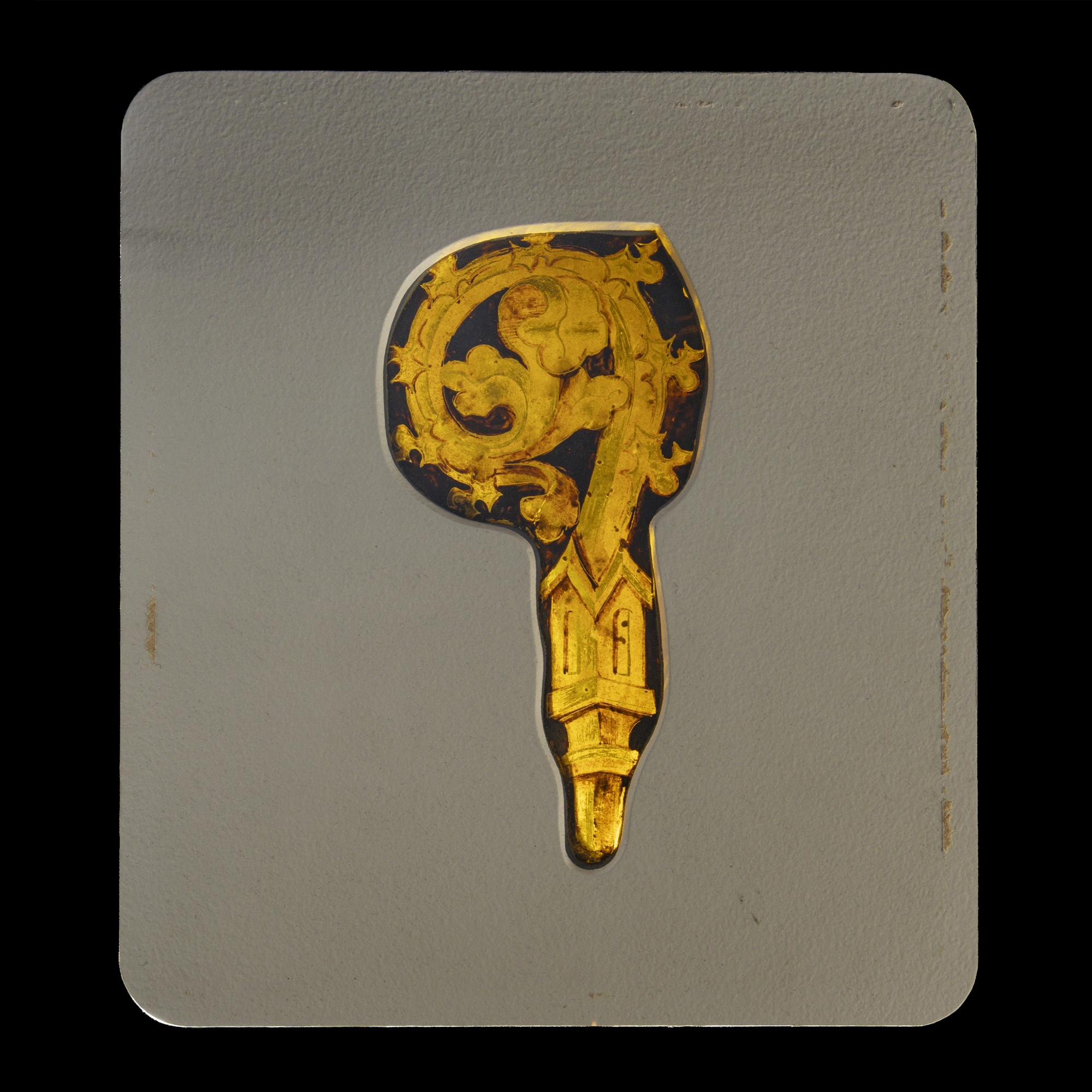 A Medieval Stained Glass Panel of a Crozier