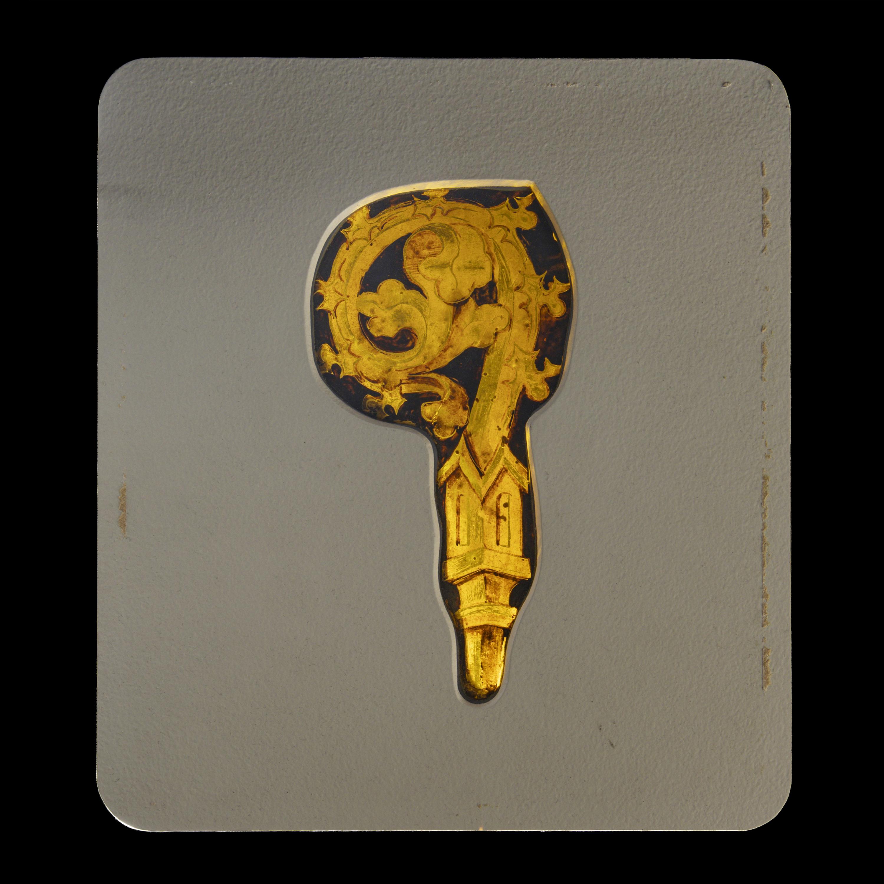 A Medieval Stained Glass Panel of a Crozier