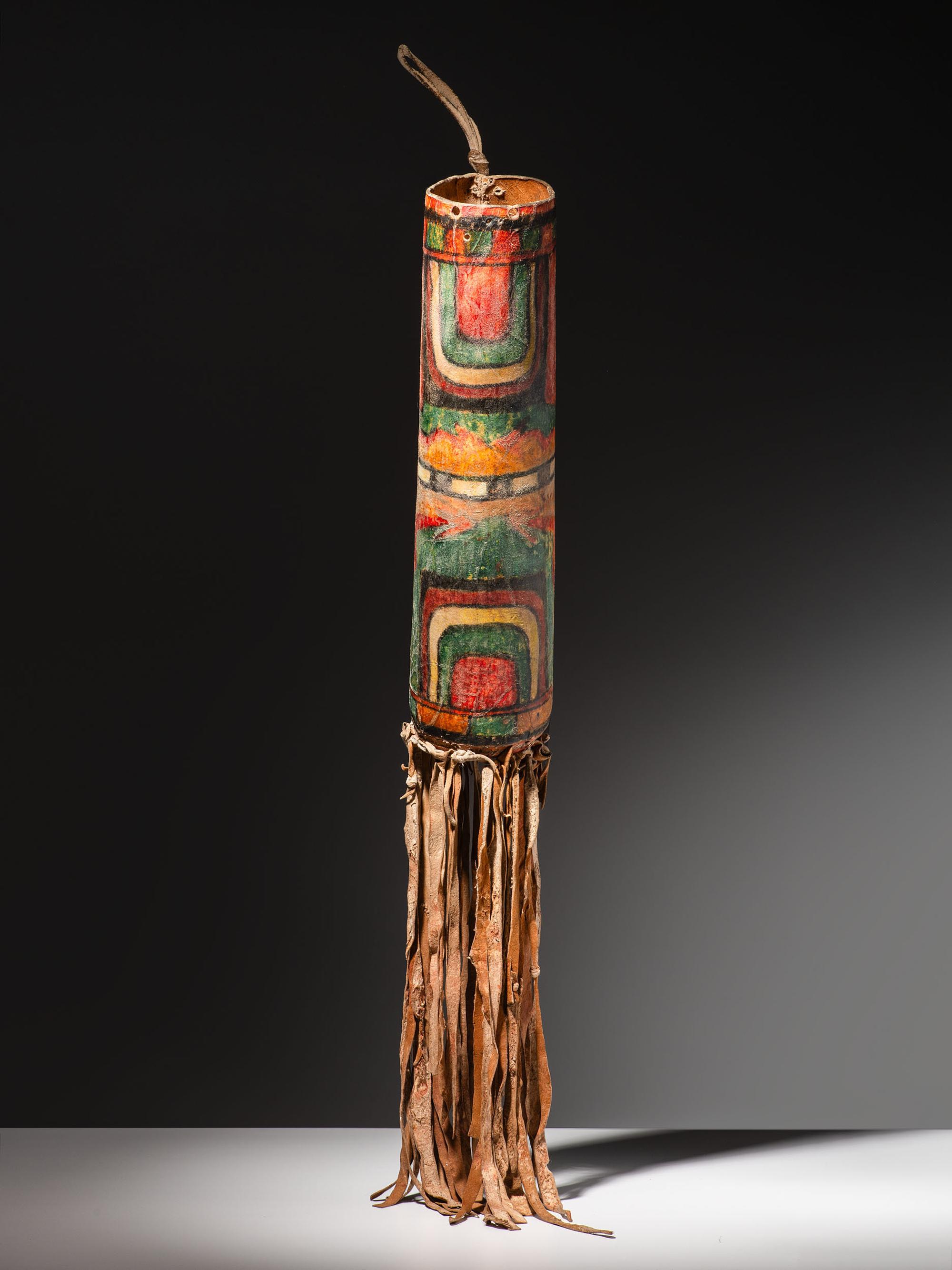 Cheyenne Parfleche Cylinder, with Pueblo Overpaint