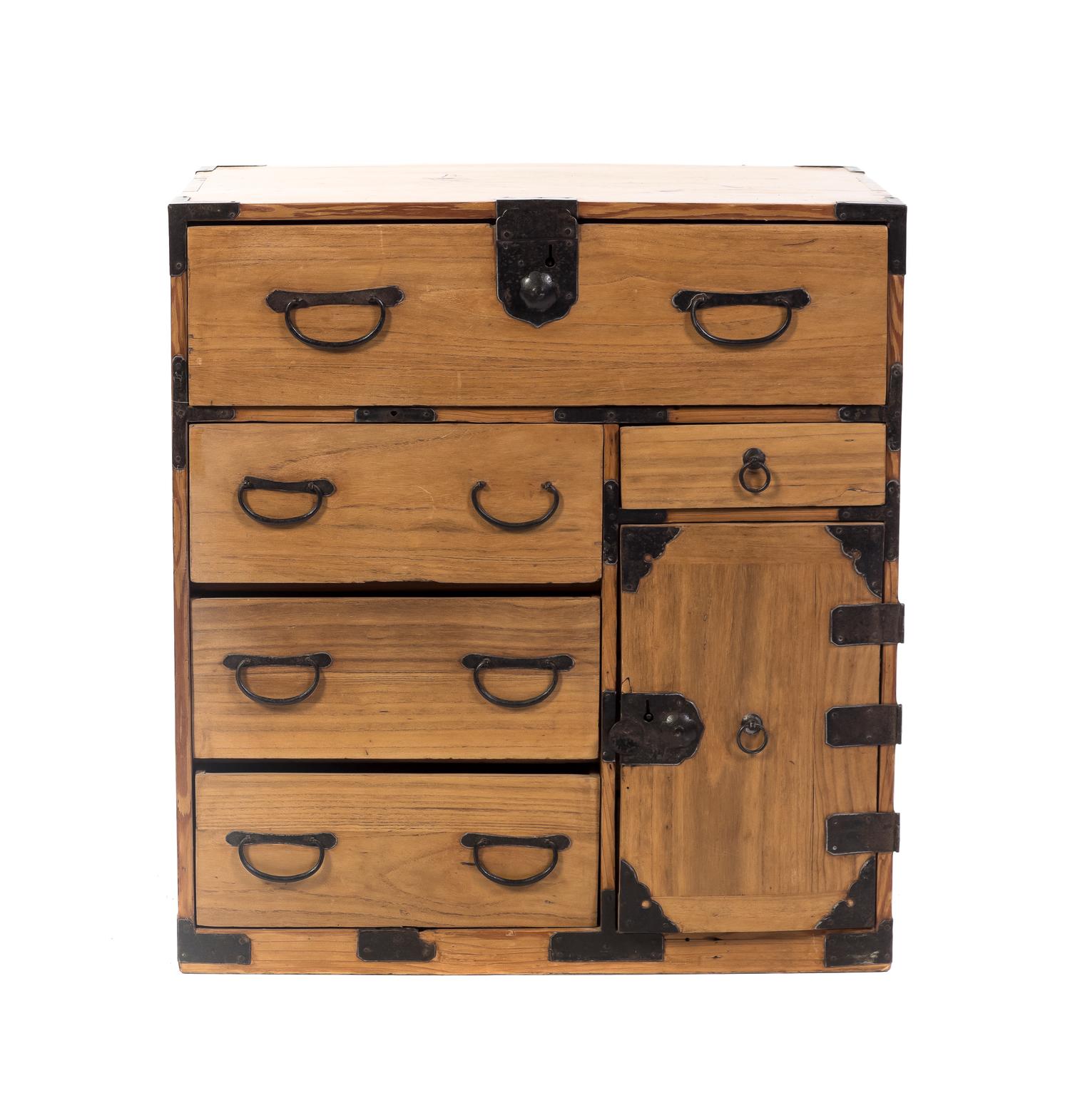 A Japanese Iron-Bound Tansu Height 23 x width 21 1/4 x depth 12 inches.