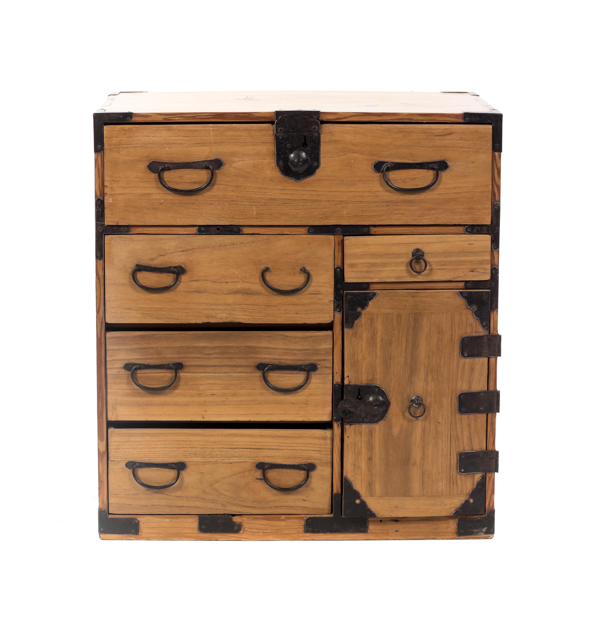 A Japanese Iron-Bound Tansu Height 23 x width 21 1/4 x depth 12 inches.