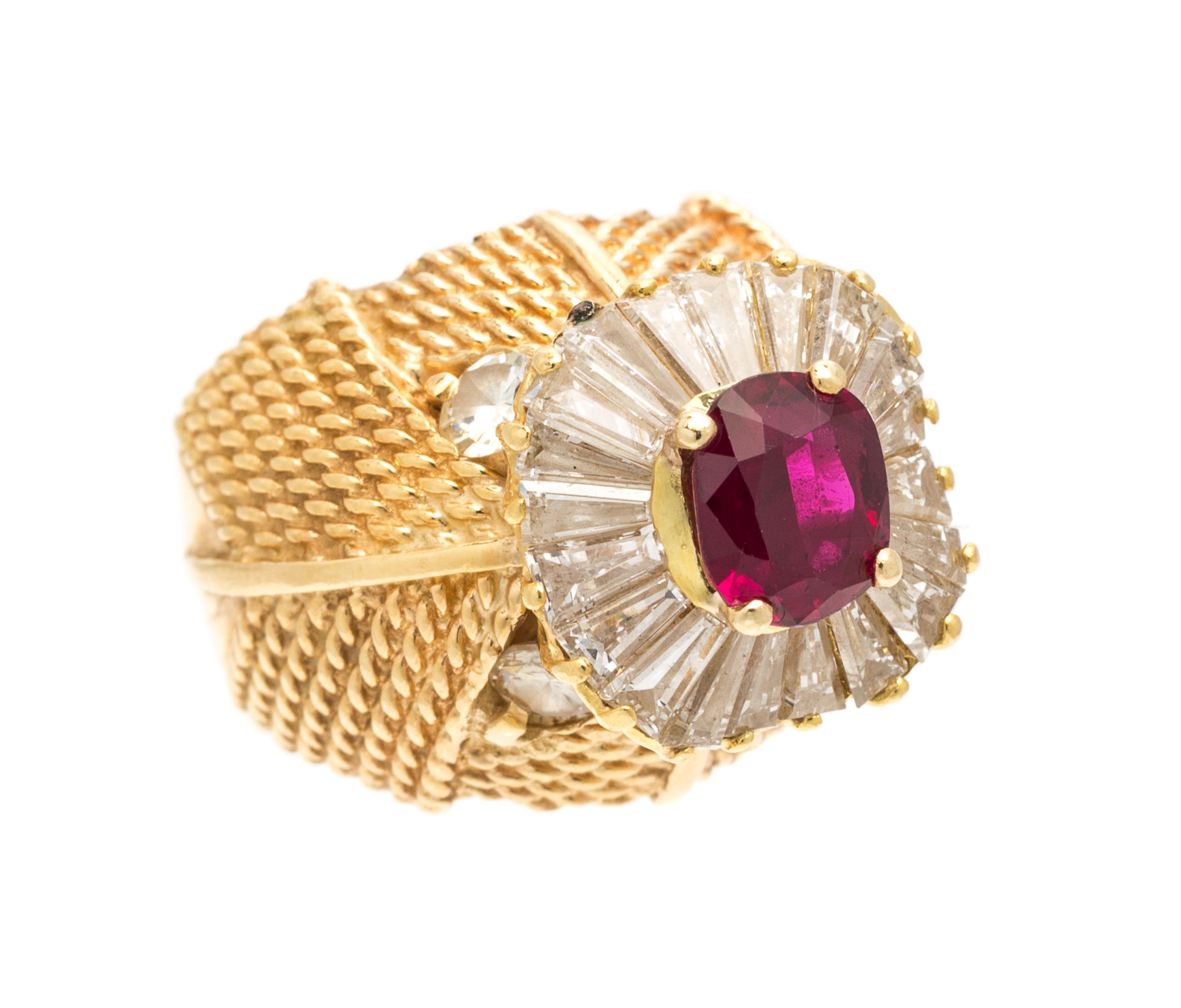 A 14 Karat Yellow Gold, Ruby and Diamond Ring, 7.30 dwts.