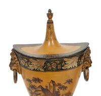 A Pair of Continental Tole Peinte Chestnut Urns