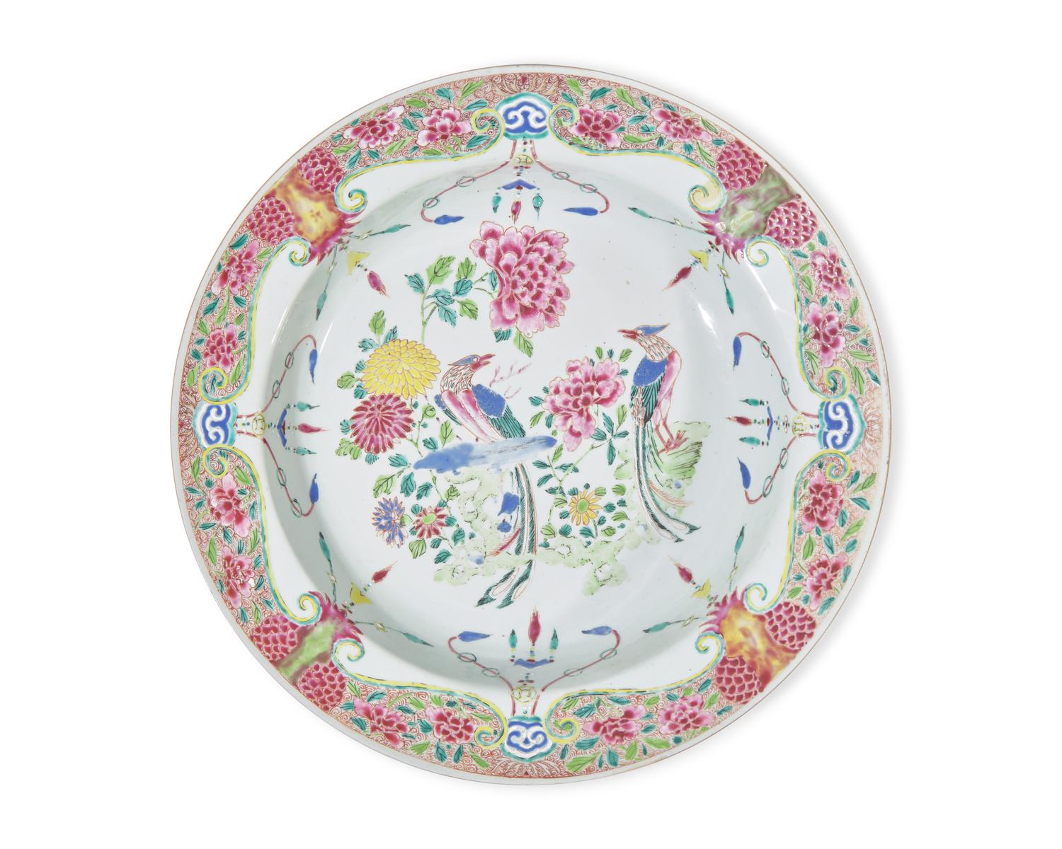 A Large Chinese Export Porcelain Famille Rose Deep Dish