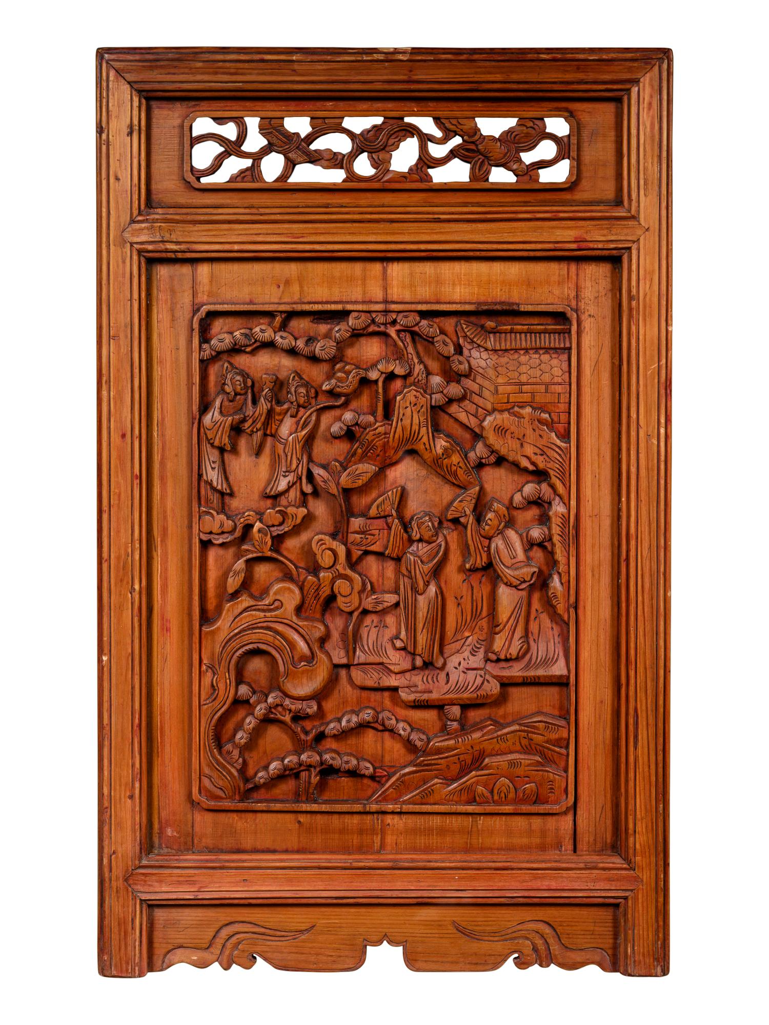 A Pair of Chinese Carved Softwood Panels