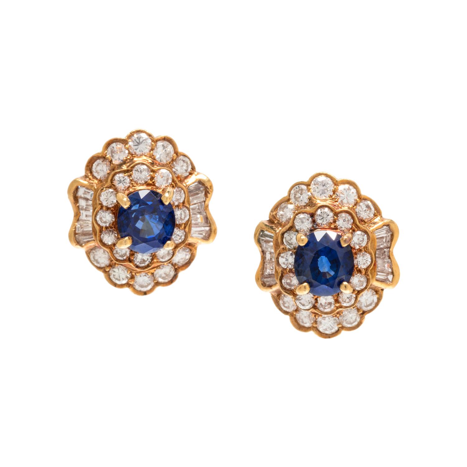 SAPPHIRE AND DIAMOND EARCLIPS