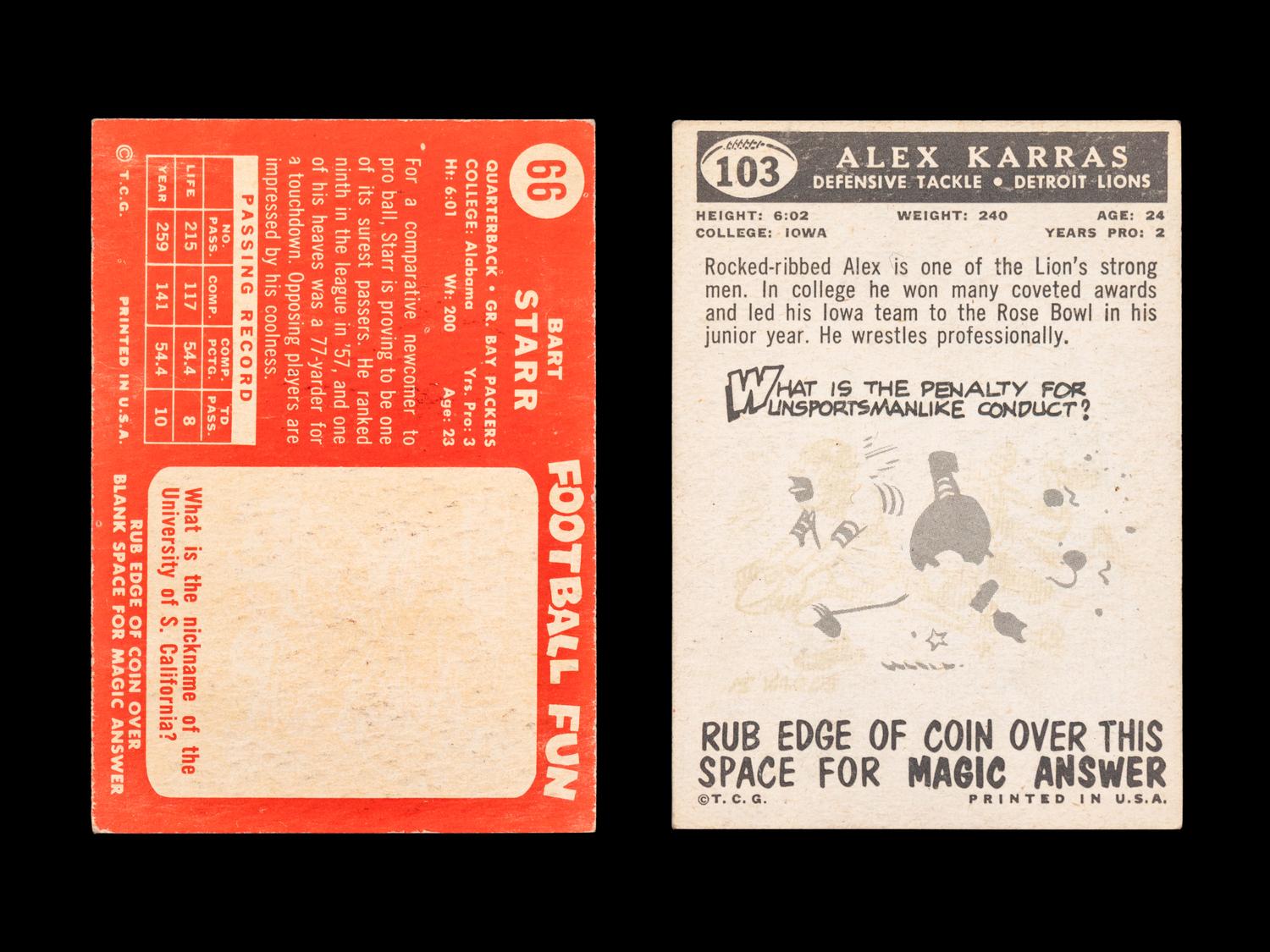 A Group of Topps 1950s Hall of Fame Football Cards (Including Bart Starr and Alex Karras Rookie),