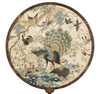 A Pair of Embroidered Silk Circular Fans