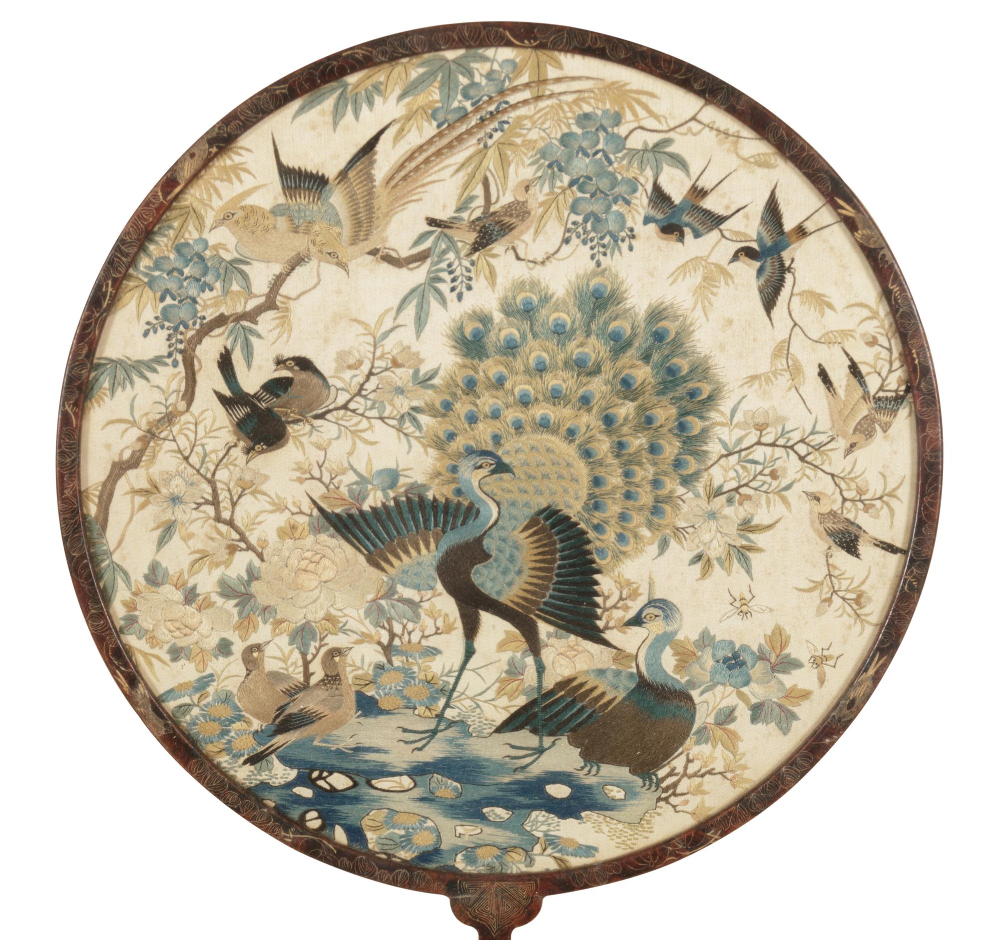 A Pair of Embroidered Silk Circular Fans