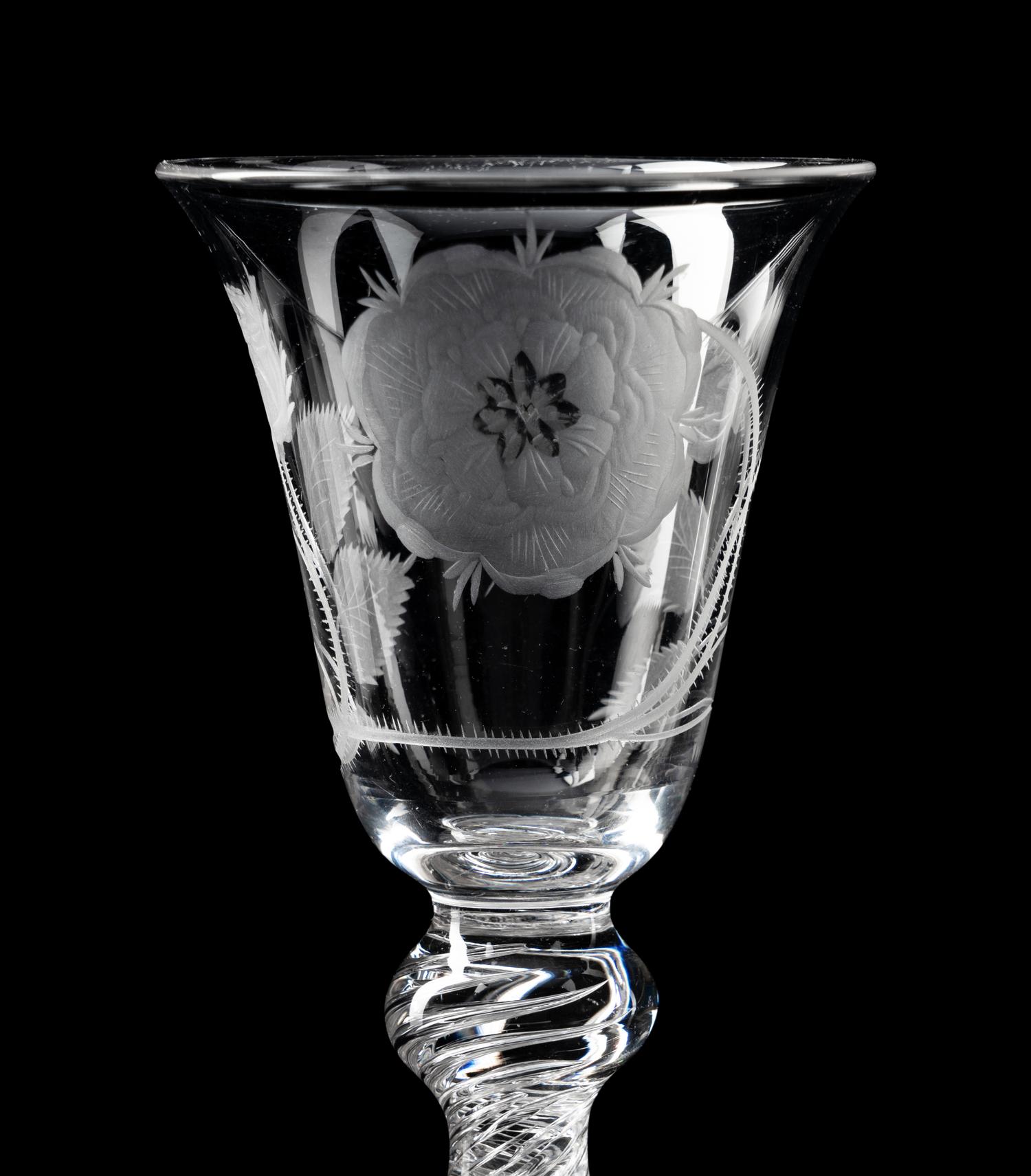 A Jacobite Engraved Air Twist Wine Glass