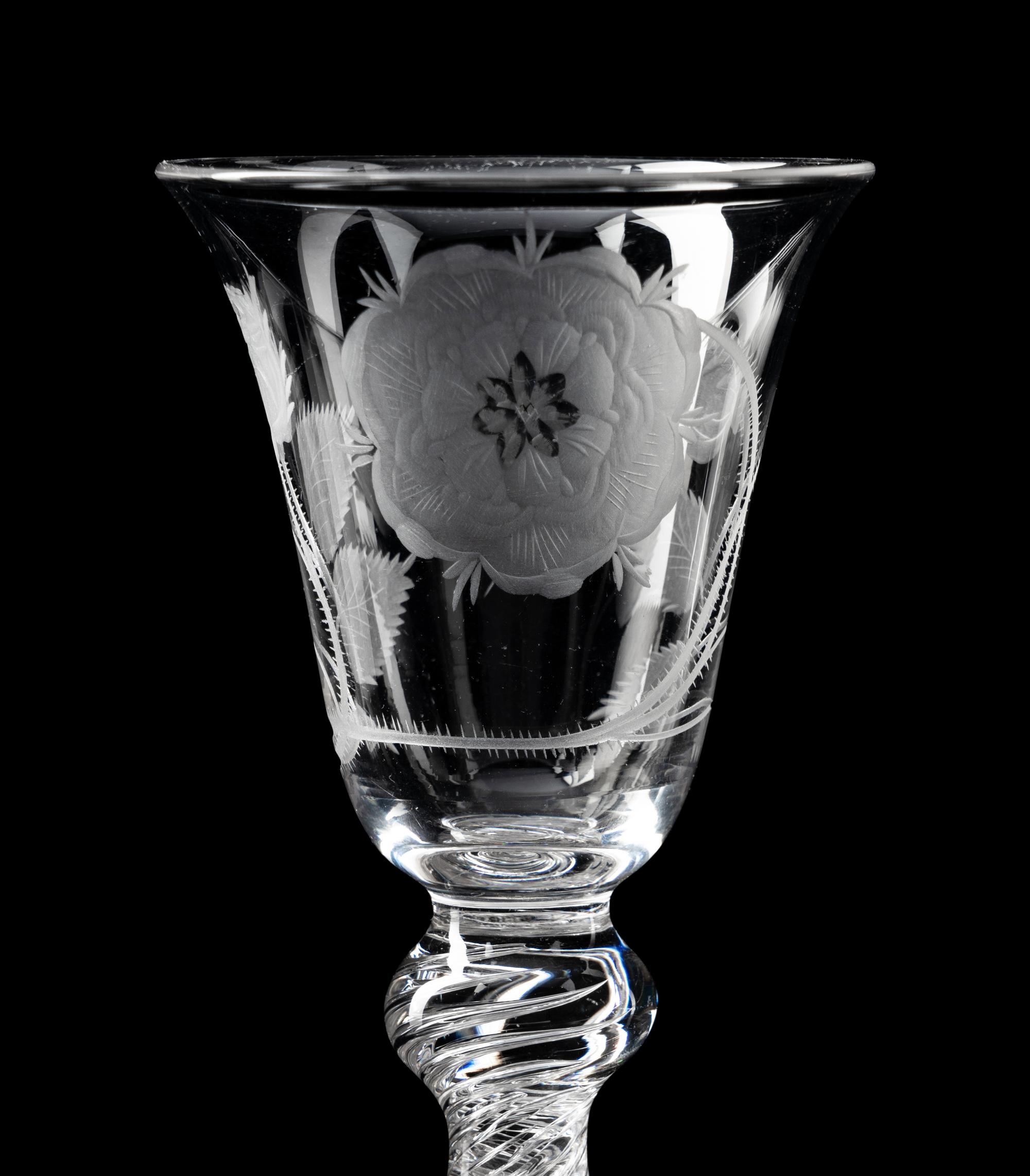 A Jacobite Engraved Air Twist Wine Glass