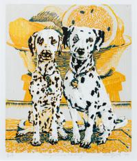 Two Works of Art depicting Dalmatians Larger: 9 x 7 3/4 inches.