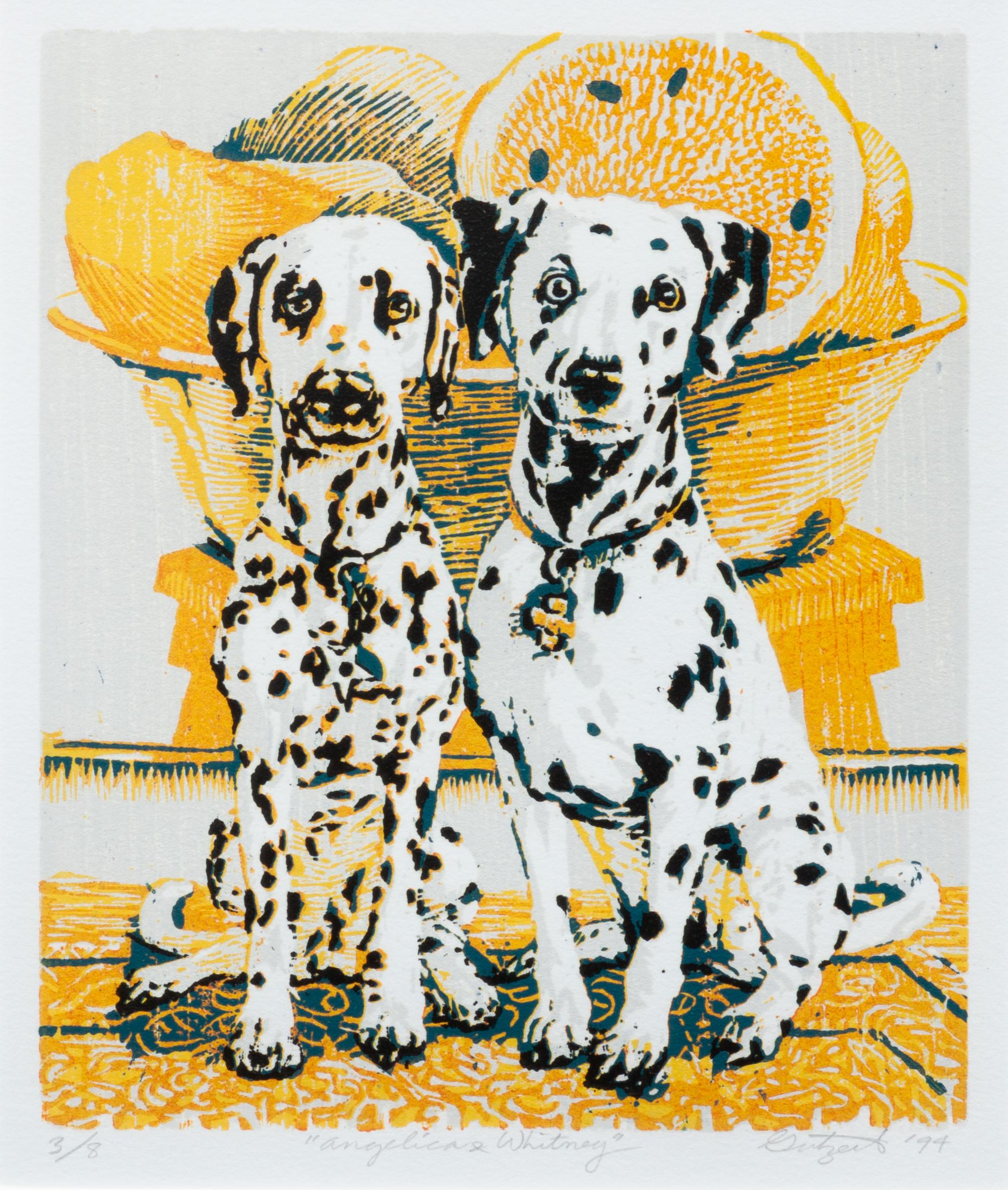 Two Works of Art depicting Dalmatians Larger: 9 x 7 3/4 inches.