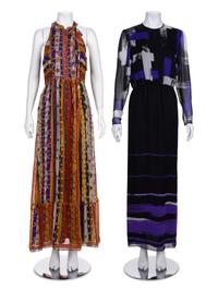Two Printed Dresses: One Diane von Furstenberg and One Hanae Mori