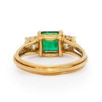 EMERALD, DIAMOND, AND YELLOW GOLD RING