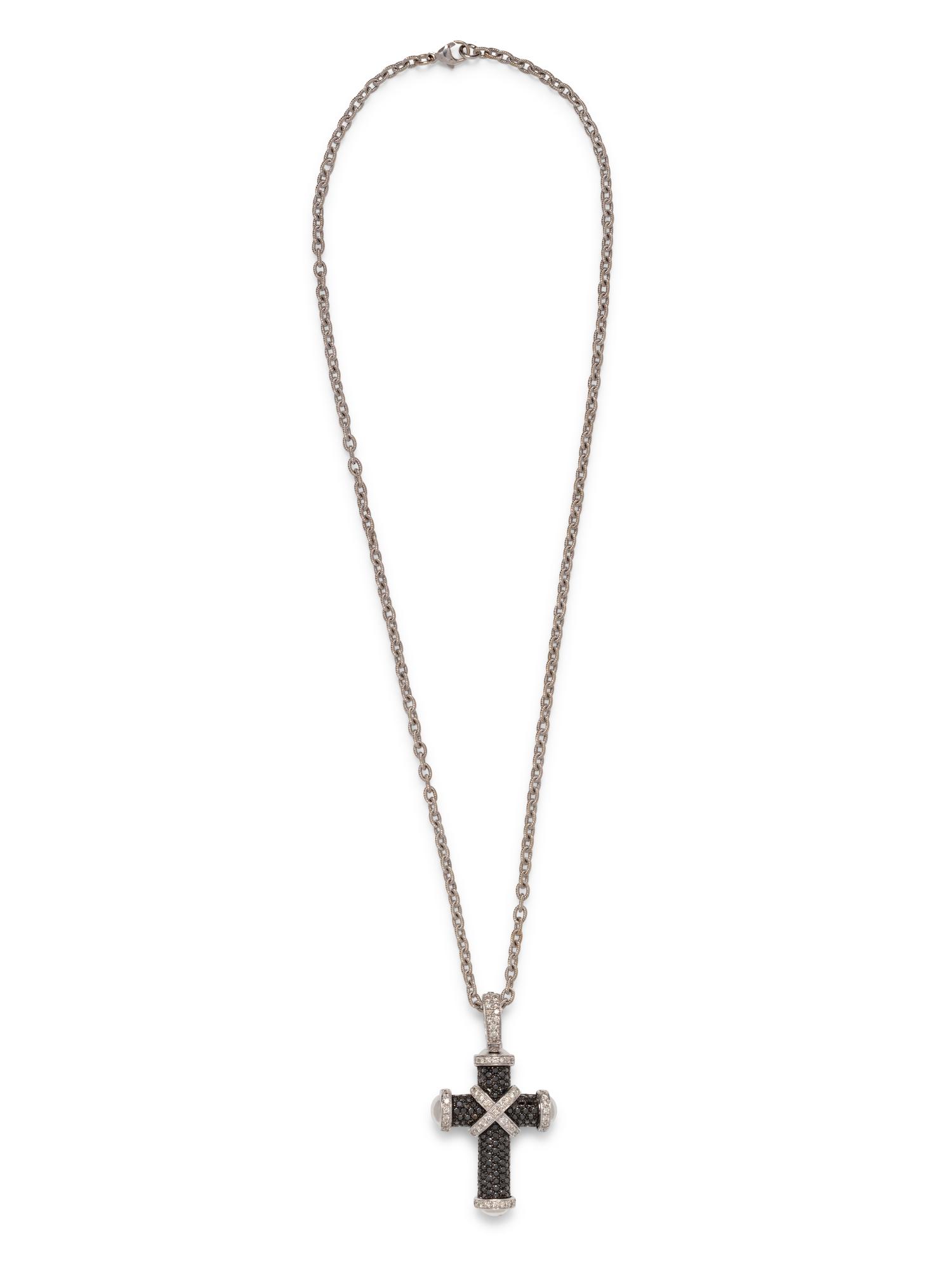 DIAMOND AND BLACK DIAMOND CROSS PENDANT/ NECKLACE